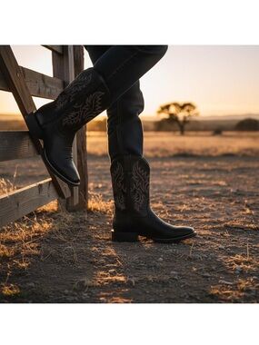 Ariat Black Western Cowboy Boots with Brown Stitching
